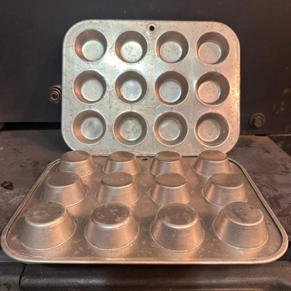 Foley Muffin Tin Set of 2 Vintage Aluminum 12 Cup Baking Pans Manitowoc WI USA